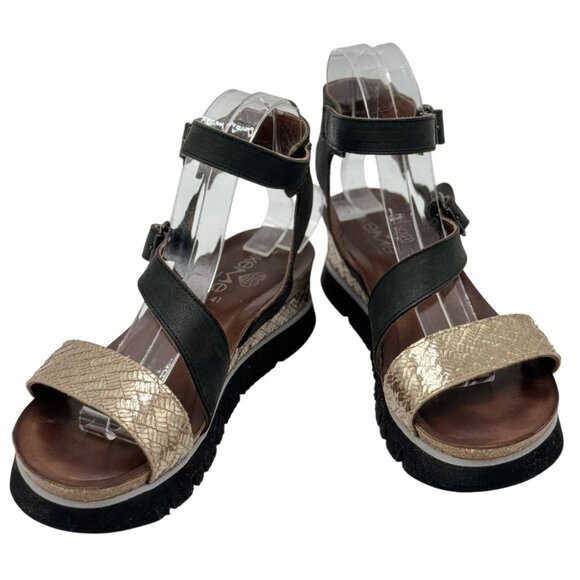 Made in Spain Leather Black/Gold Sandals TakeMe Size 41Womens Cushioned Insoles - Picture 7 of 12